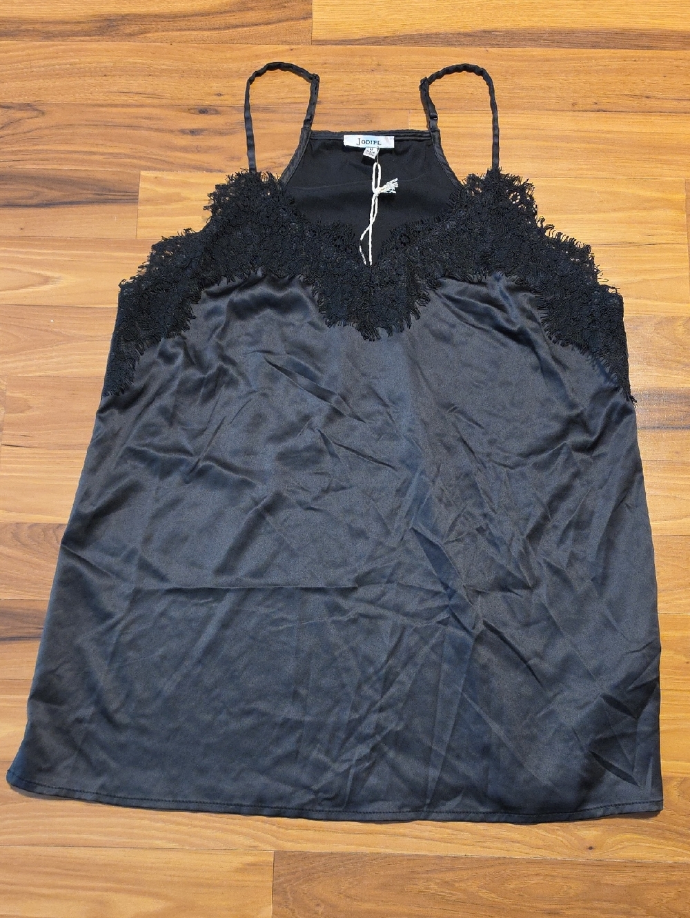 Jodifl Black Satin Lace-Trim Camisole